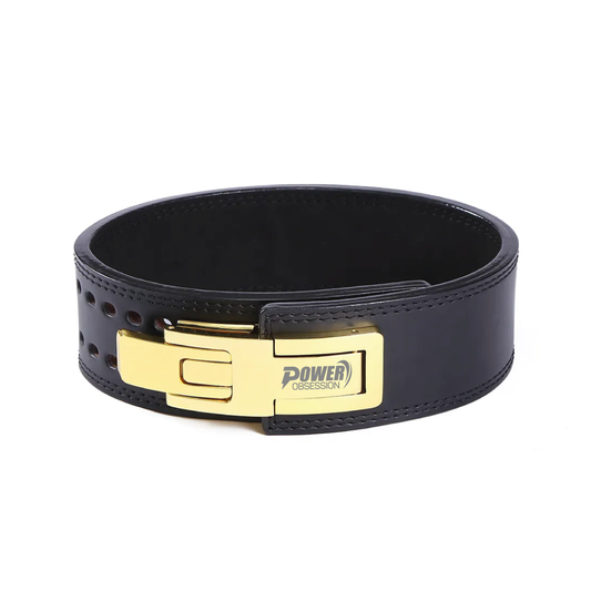 CINTURÓN DE PALANCA DOBLE DORADA - NEGRO